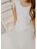 Ivory Lace Pleated Tulle Graceful Flower Girl Dress